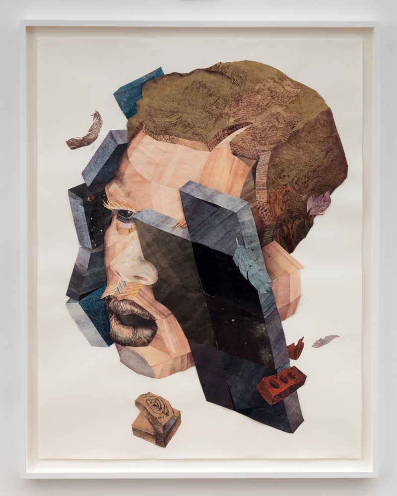 Red Like Lightning, 2016, by Yashua Klos; collage with ink and woodblock prints on archival paper
Courtesy of Tilton Gallery